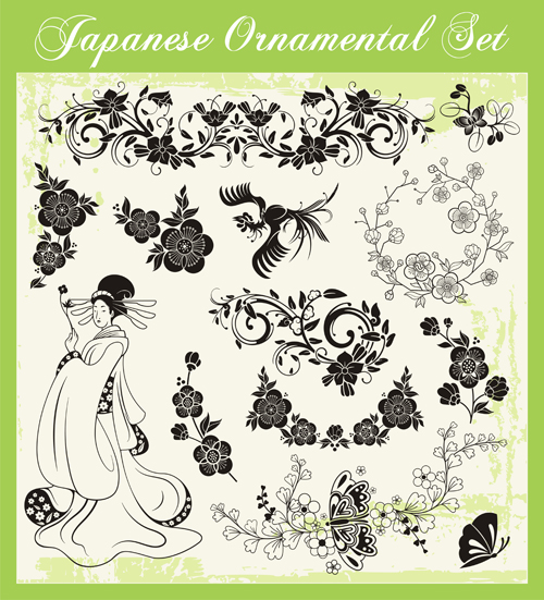 Japanese styles ornaments design vector set 03  