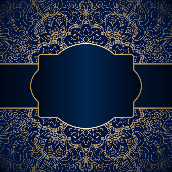 Luxury blue background with ornament gold vector 07  