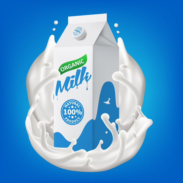 Carton d'emballage de lait avec des éclaboussures de lait vector illustration 03  