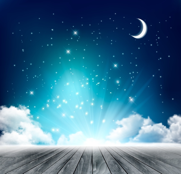 Night background with moon and clouds vector  