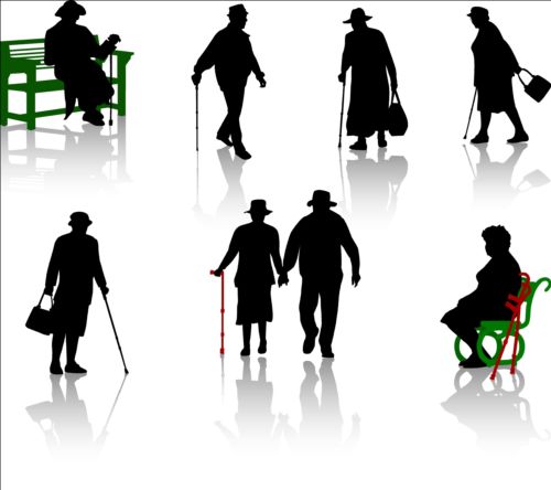 Old people with disabled persons silhouette vector 04  