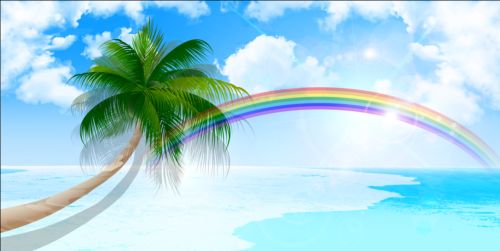 Rainbow with sea vector background 03  