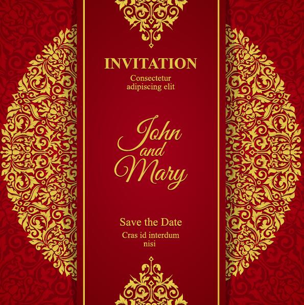 Red with golden invitation template vector 09  
