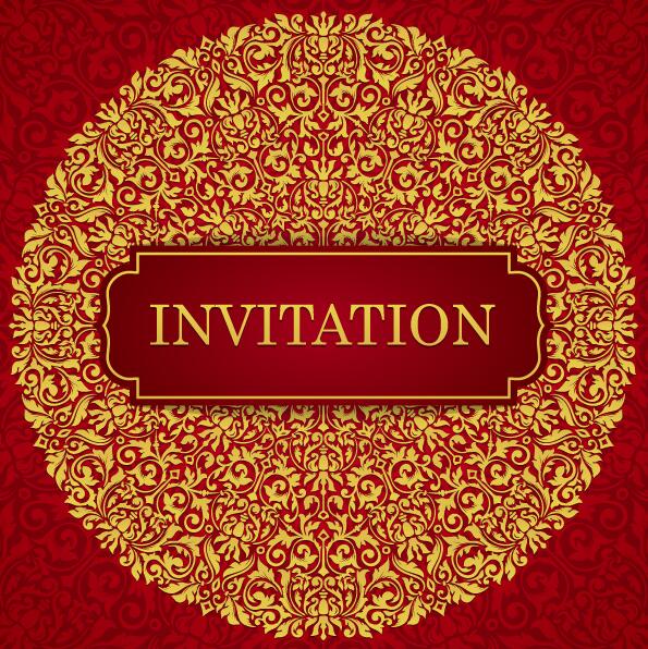 Red with golden invitation template vector 18  