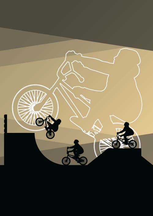 Set of extreme bikers vector silhouettes 07  