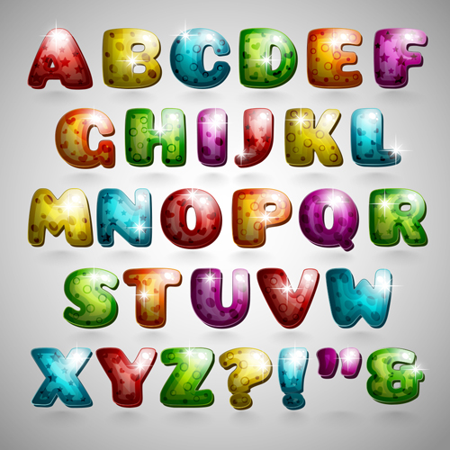 Shiny alphabet letters cartoon styles vector 02  