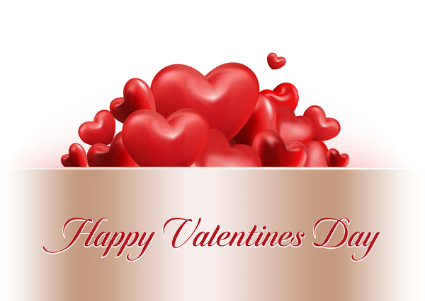 Shiny red heart with valentine cards vector material  