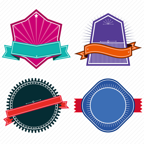 Vintage colored labels with ribbon vectors 02  