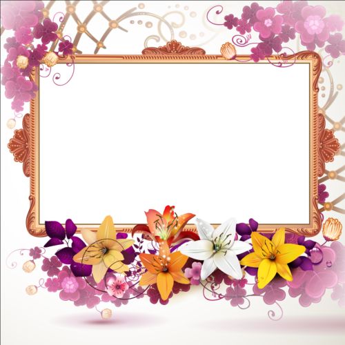 Vintage flower with frame backgrounds vector 05  