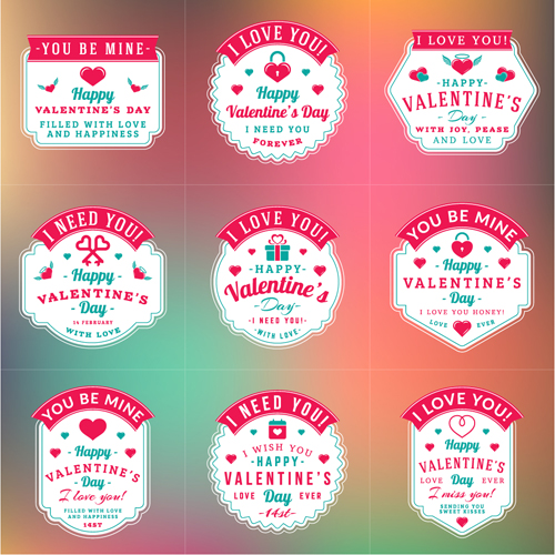 Vintage valentines day labels vector set 01  