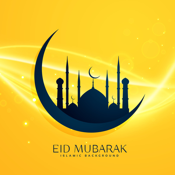 Yellow eid mubarak islamic background vector  