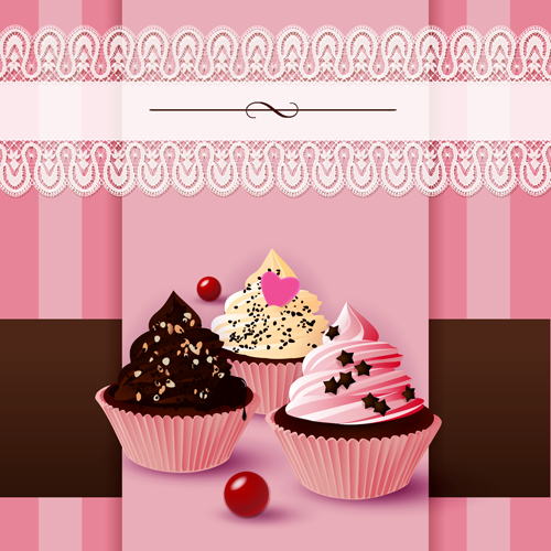 Cute cake cards design elements vector 01  
