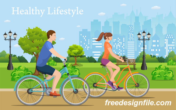 gesunder Lebensstil durch Fahrrad mit Stadtstraßen vector 05  