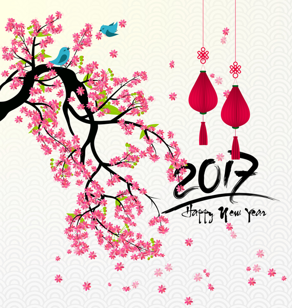 2017 chinese new year background with flowers vector 06  