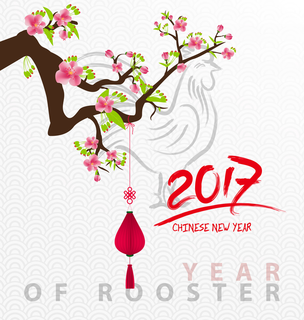 2017 chinese new year of rooster with flowers vector 07  
