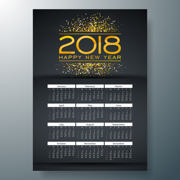 2018 nouvel an calendrier noir modèle vecteur  