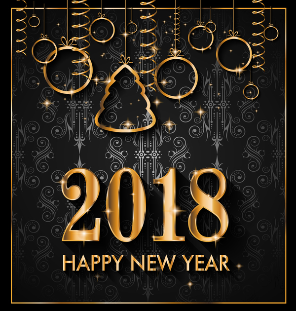 2018 new year with christmas gold baubles vector  