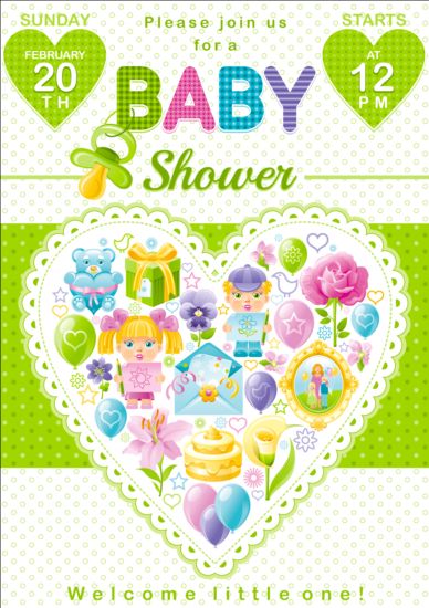Carte de shower de bébé avec coeur vecteur 01  