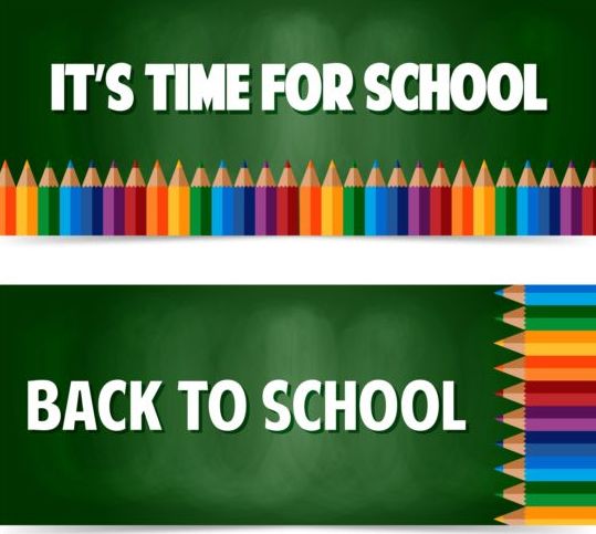 Retour à l’école bannières avec des crayons de couleur vecteur 02  