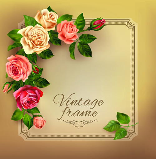 Beautiful roses with vintage cards vector material 03  