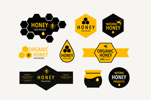 Noir avec vecteur d'étiquettes de nid d'abeilles jaune  