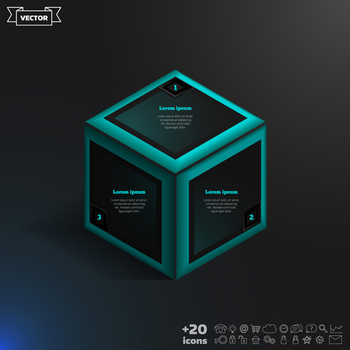 Blue cube infographic black vector 01  