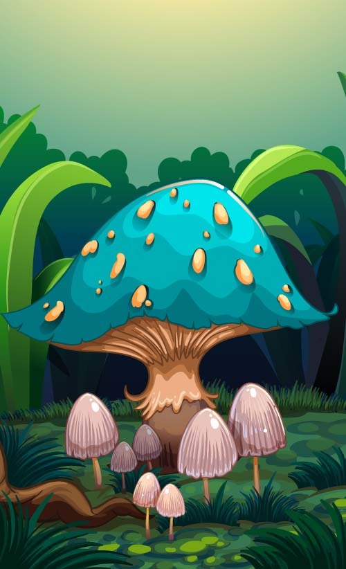 Blue mushroom with cartoon vector  