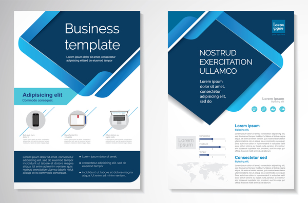 ビジネスのパンフレットは、青のスタイルのベクトルをカバー  