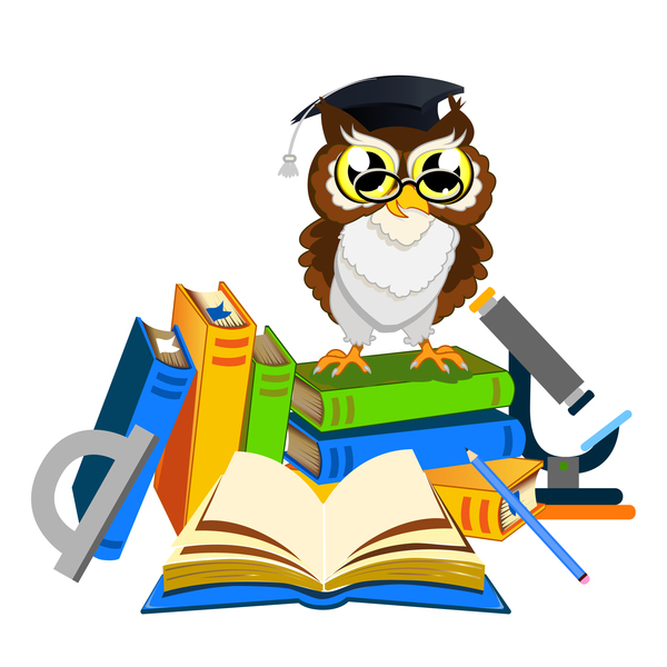 Cartoon owl with school background vector 07  