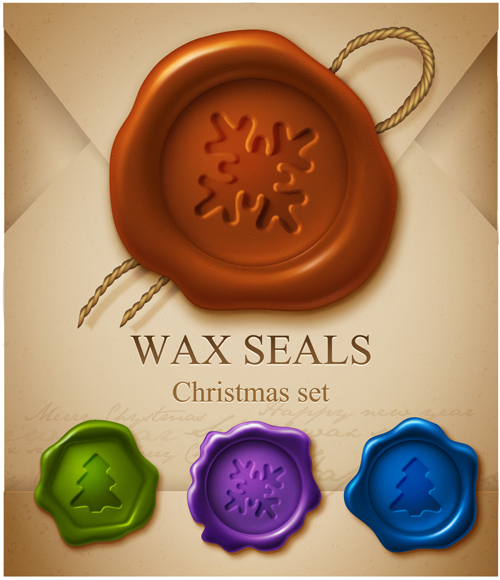 Set of Christmas Wax Seal elements vector graphics 04  