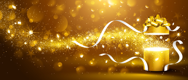 Christmas gift box with gold background vector  