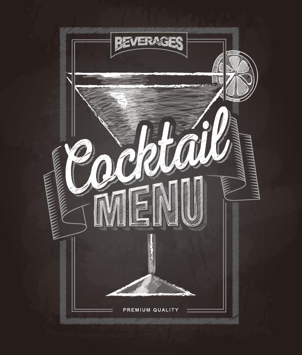 Couverture de menu cocktail avec tableau noir et craie dessin vectoriel 06  