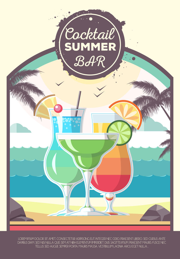 Cocktail Sommer Bar Poster Vorlage Vektor 06  