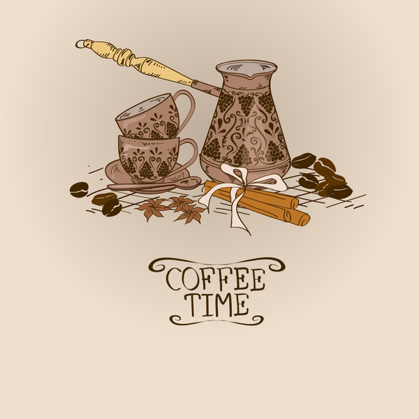 Coffee time poster hand drawn design vector 03  