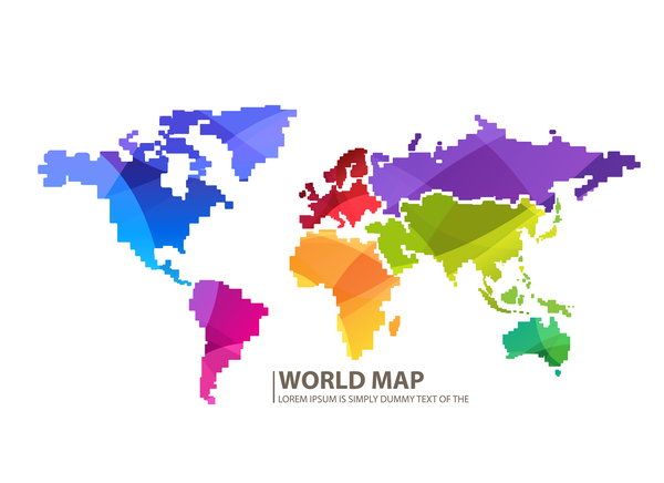 Colored world map design vector set 03  