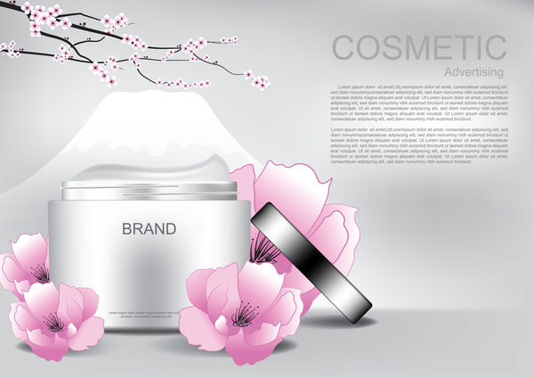 Affiche de publicité cosmétique avec vecteur de fleur rose 08  