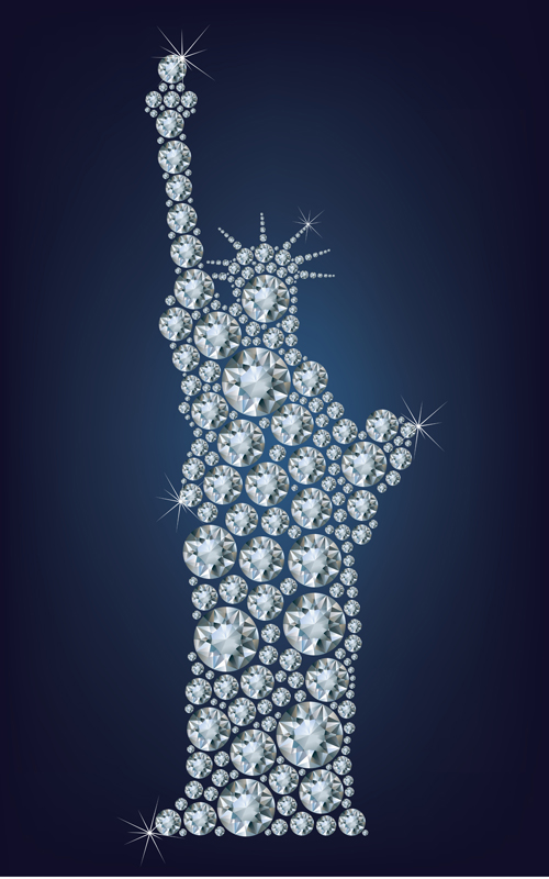 Diamonds with statue of liberty vector background  