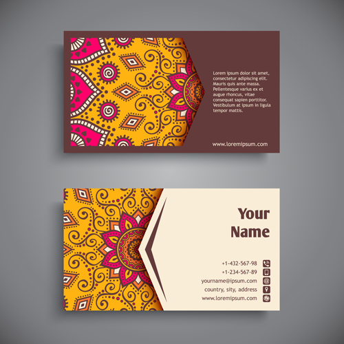 Ethnic pattern with business cards vector 03  