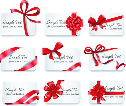 Exquisite ribbon bow gift cards vector set 01  