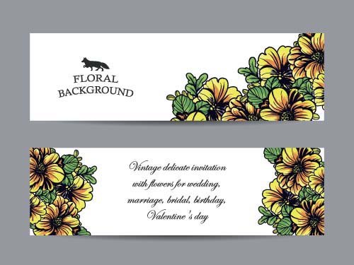 Flower banners hand drawing vector design 05  