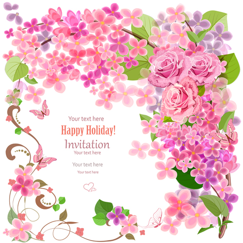 Flower holiday invitation cards vectors 04  