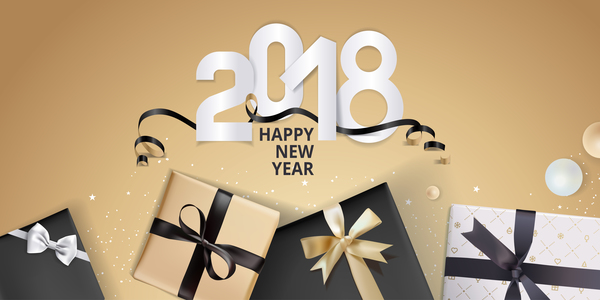 Fond d'or 2018 nouvel an avec des boîtes-cadeaux vector 01  