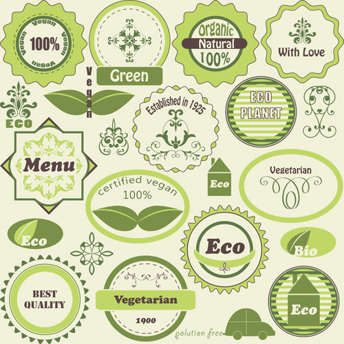 Green natural labels design vector material 02  