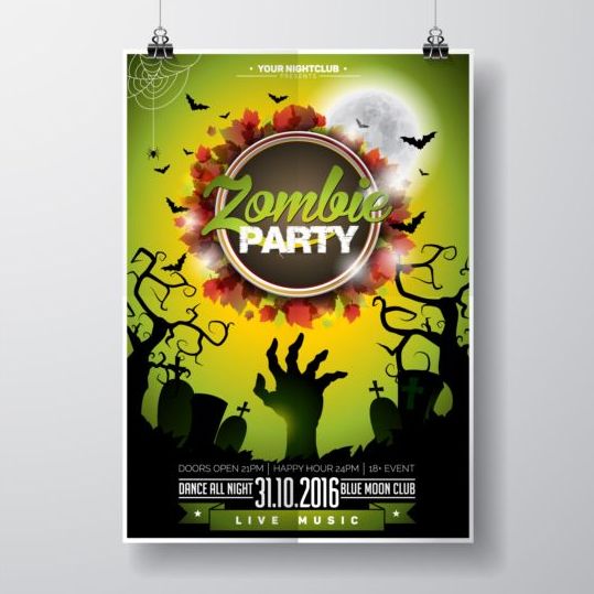 Halloween muziek Party Flyer Design vectoren 06  