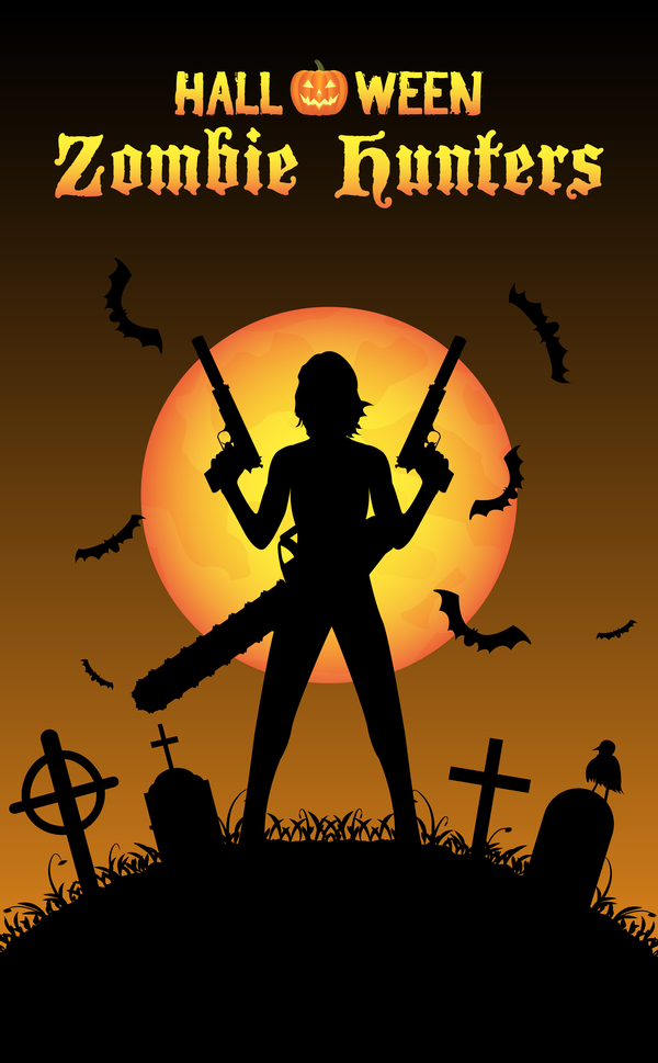 Halloween-Zombiejägerplakat-Vektordesign 02  