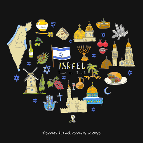 Hand drawn Israel travel elements vector 02  