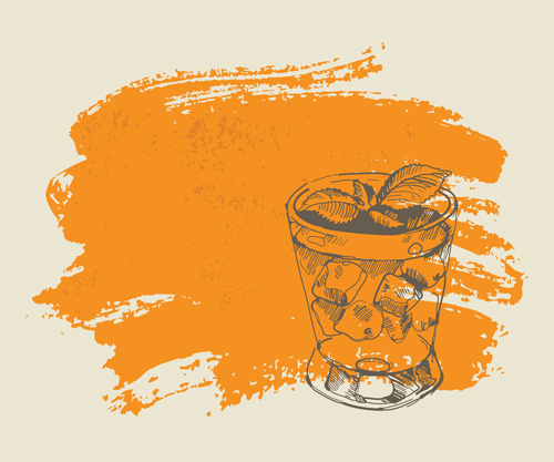 Hand drawn cocktail with grunge background 01  