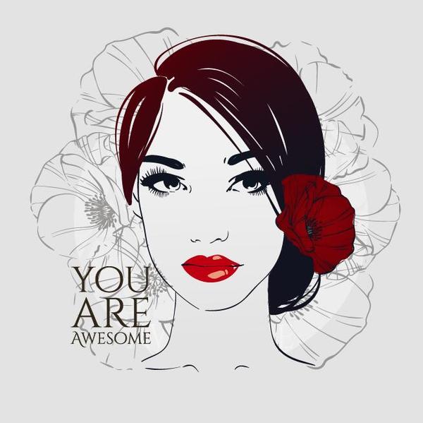 Hand drawn girl with rose vector 05  