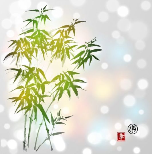 Hand drawn green bamboo background vector 02  