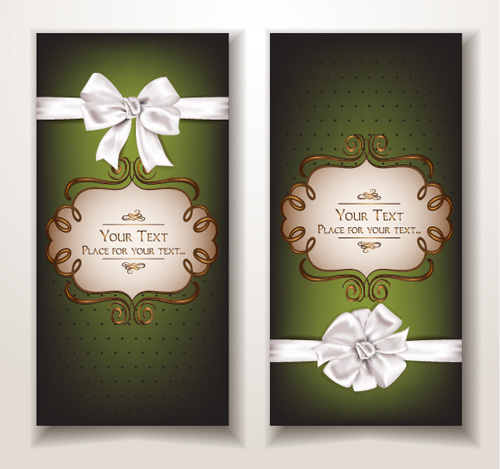 Holiday gift cards with ribbon bow vector 08  